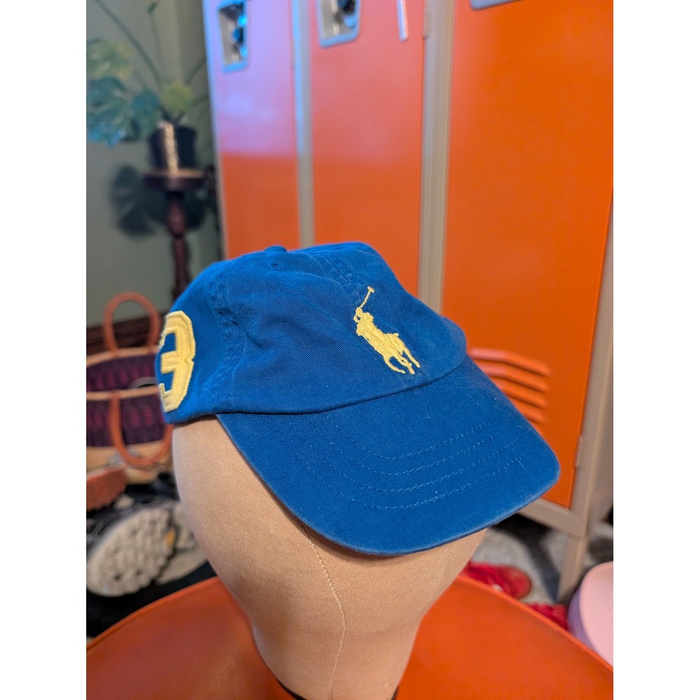 Polo Ralph Lauren Blue Yellow Big Pony 3 Baseball Cap Hat One Size